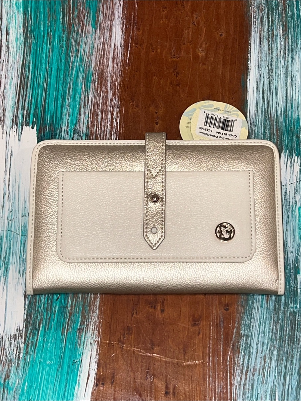 Spartina 449 Metallic Silver and Cream Snap Wallet